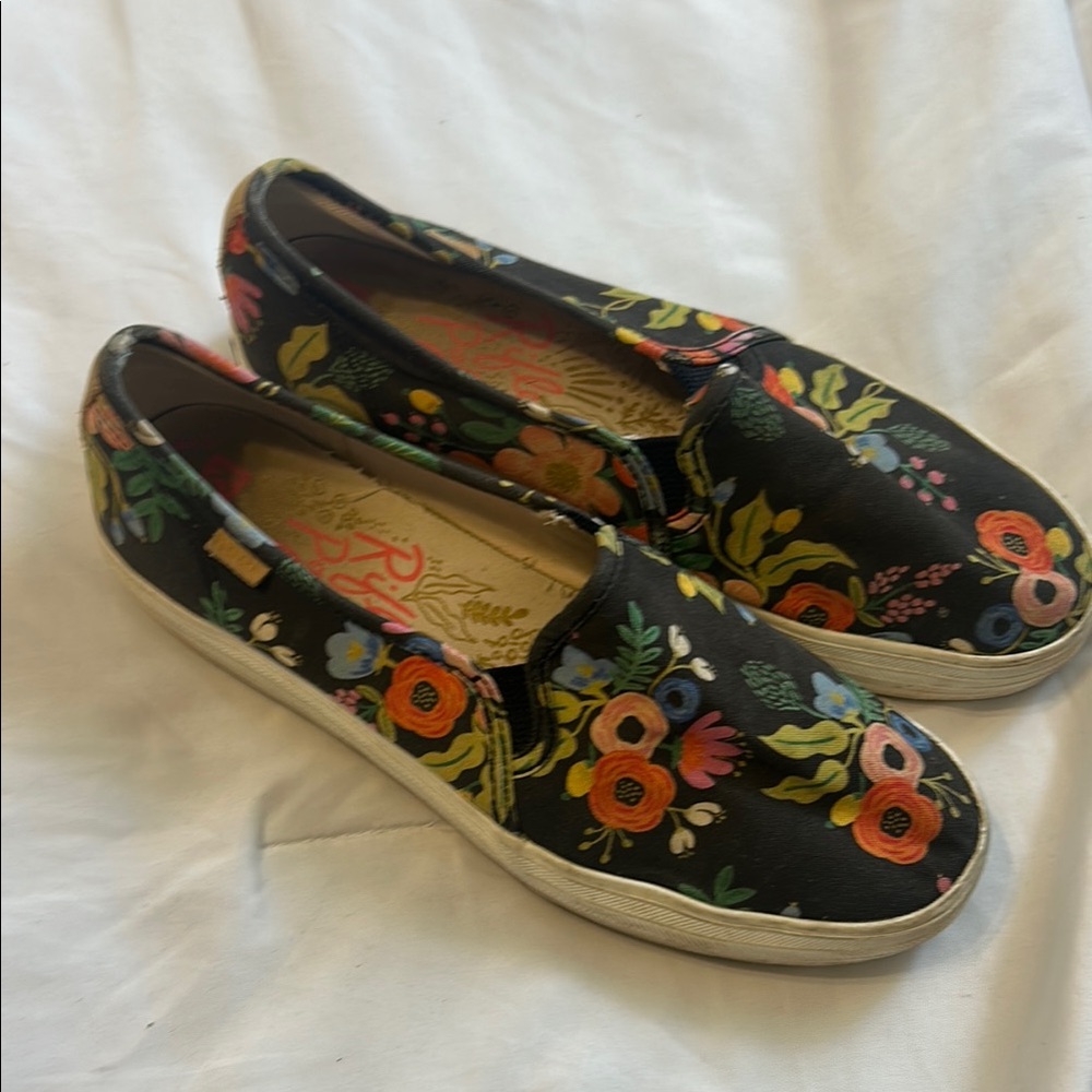 Black Floral Slip-On Sneakers 8.5 keds rifle paper co
